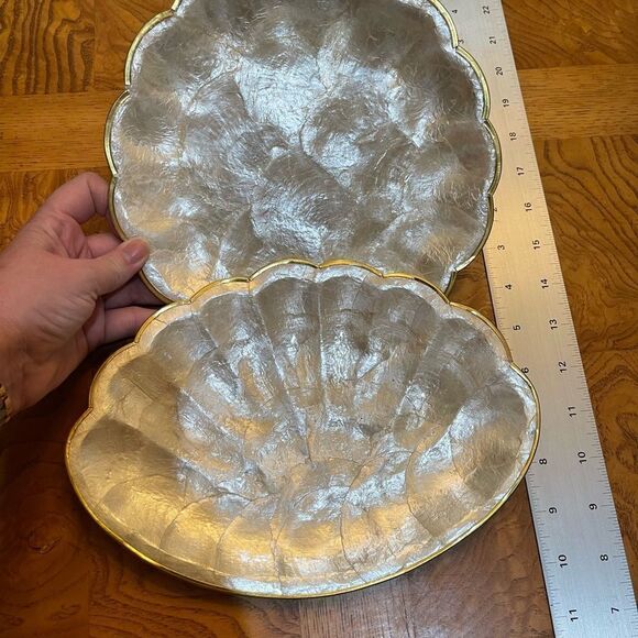 GORGEOUS CAPIZ Shell Plates with Gold Trim - Picture 3 of 6